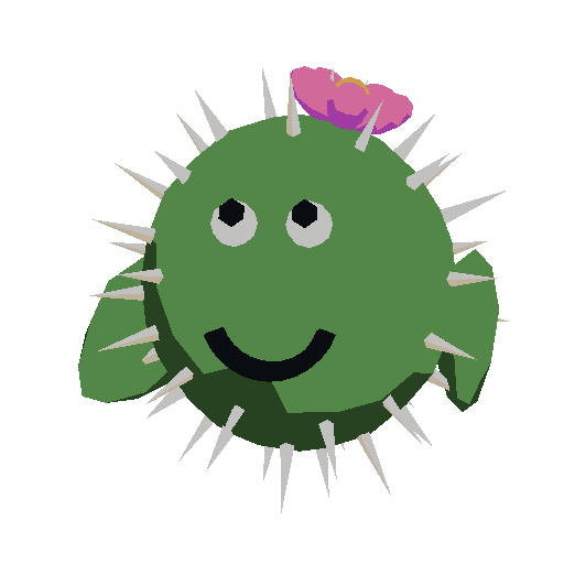 a low-poly pufferfish who is also a cactus, spinning